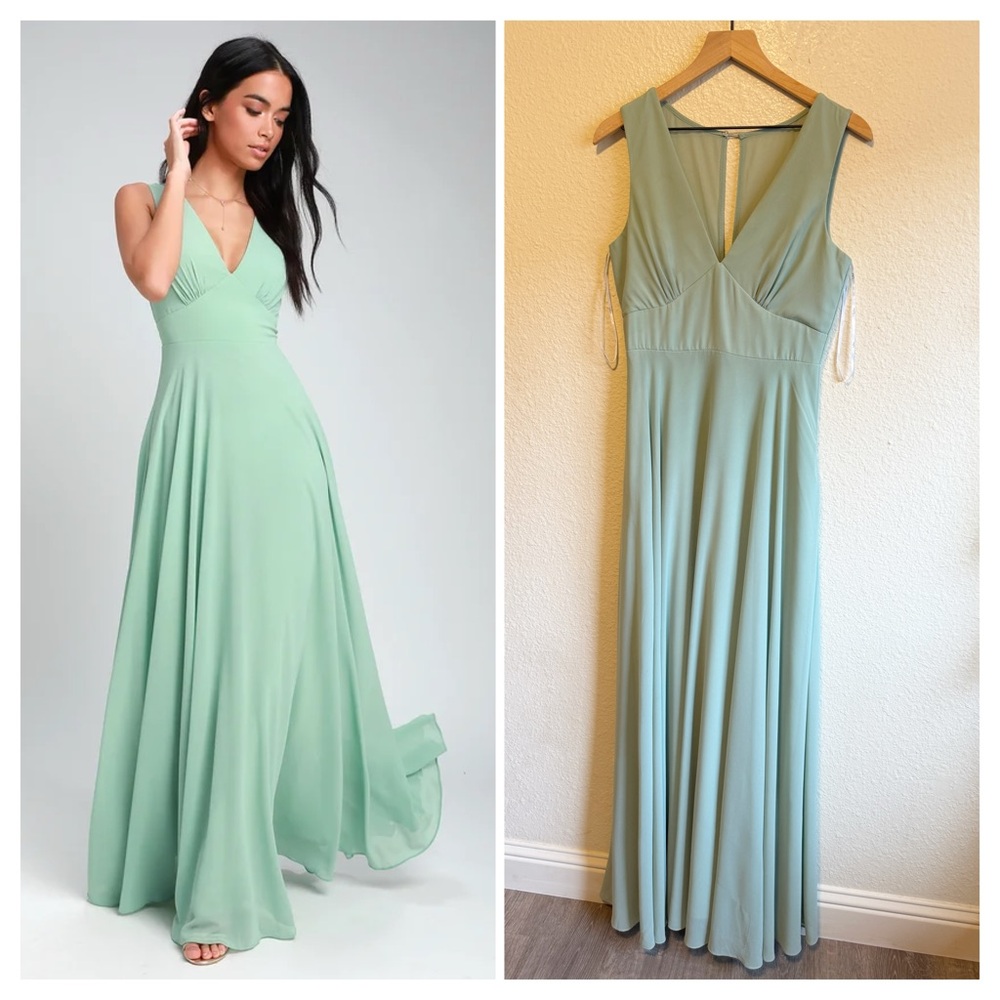 Lulu's Mint-Blue V-Neck Sleeveless Maxi Dress